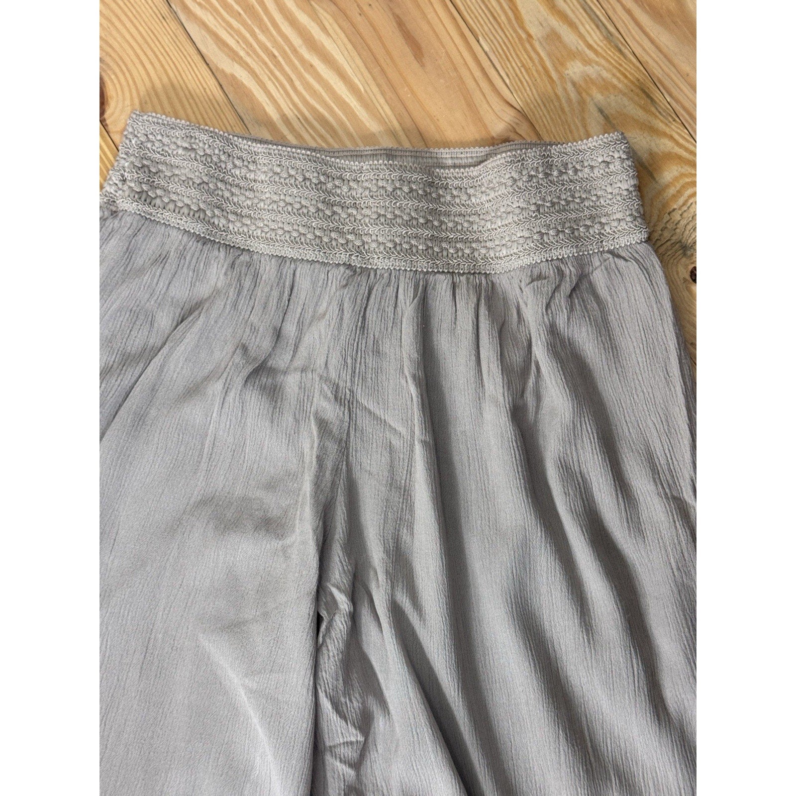 I.N. Studio Solid Crepon Novelty Elastic Waist Wide Leg Pull-On Pants Medium Pet