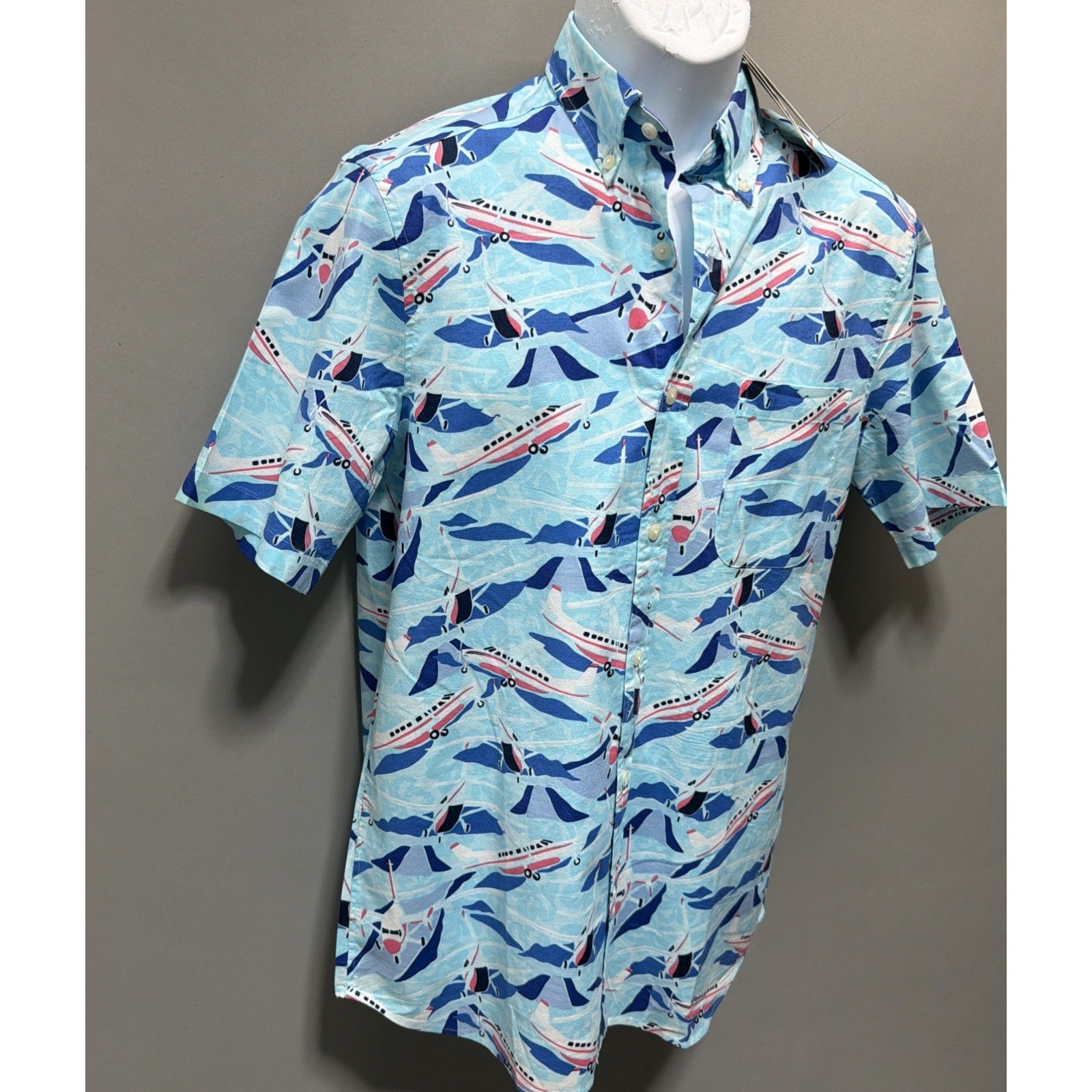 Vineyard Vines Jet Set Airplane Print Button Down Shirt Men’s Small Blue NWT
