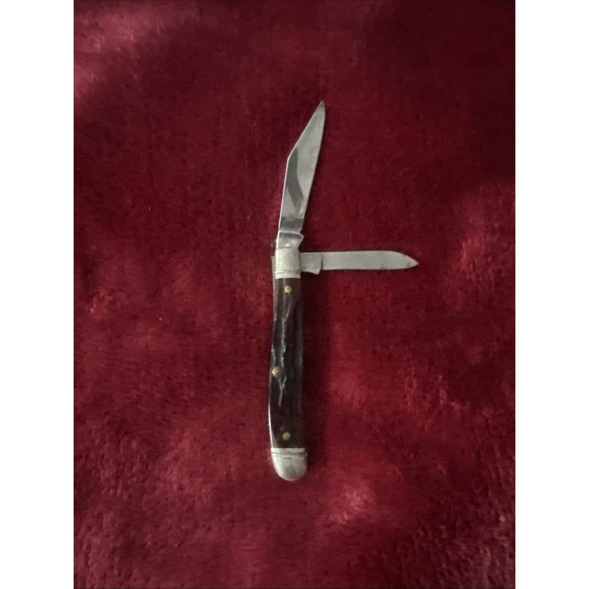 Vintage Schrade Walden NY USA 2 Blade Jack Pocket Knife Brown Jigged Handle