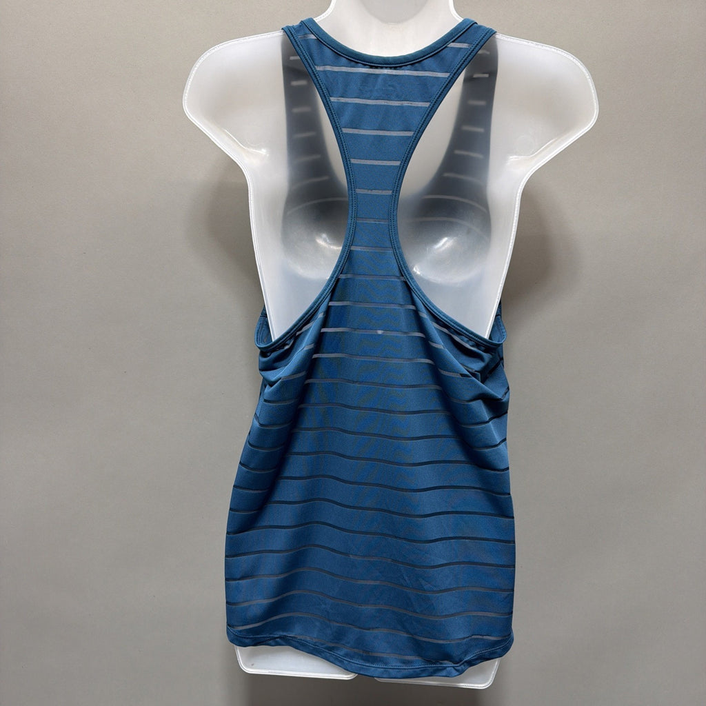 ZYIA Tank Sz Large Striped Teal Blue Green Mesh Lines Athletic Racerback Yoga