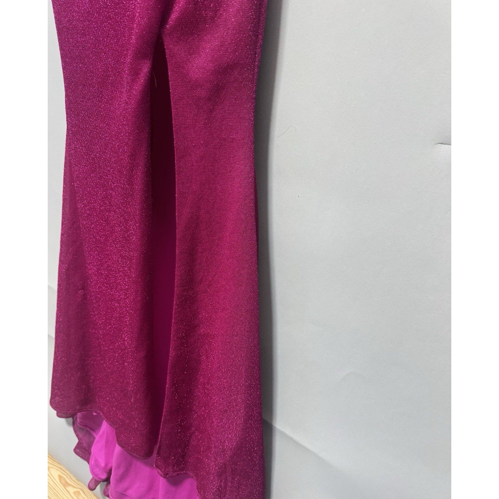 Women’s Hot Pink Glitter Formal Dress Mermaid Maxi Gown Slit Spaghetti Strap