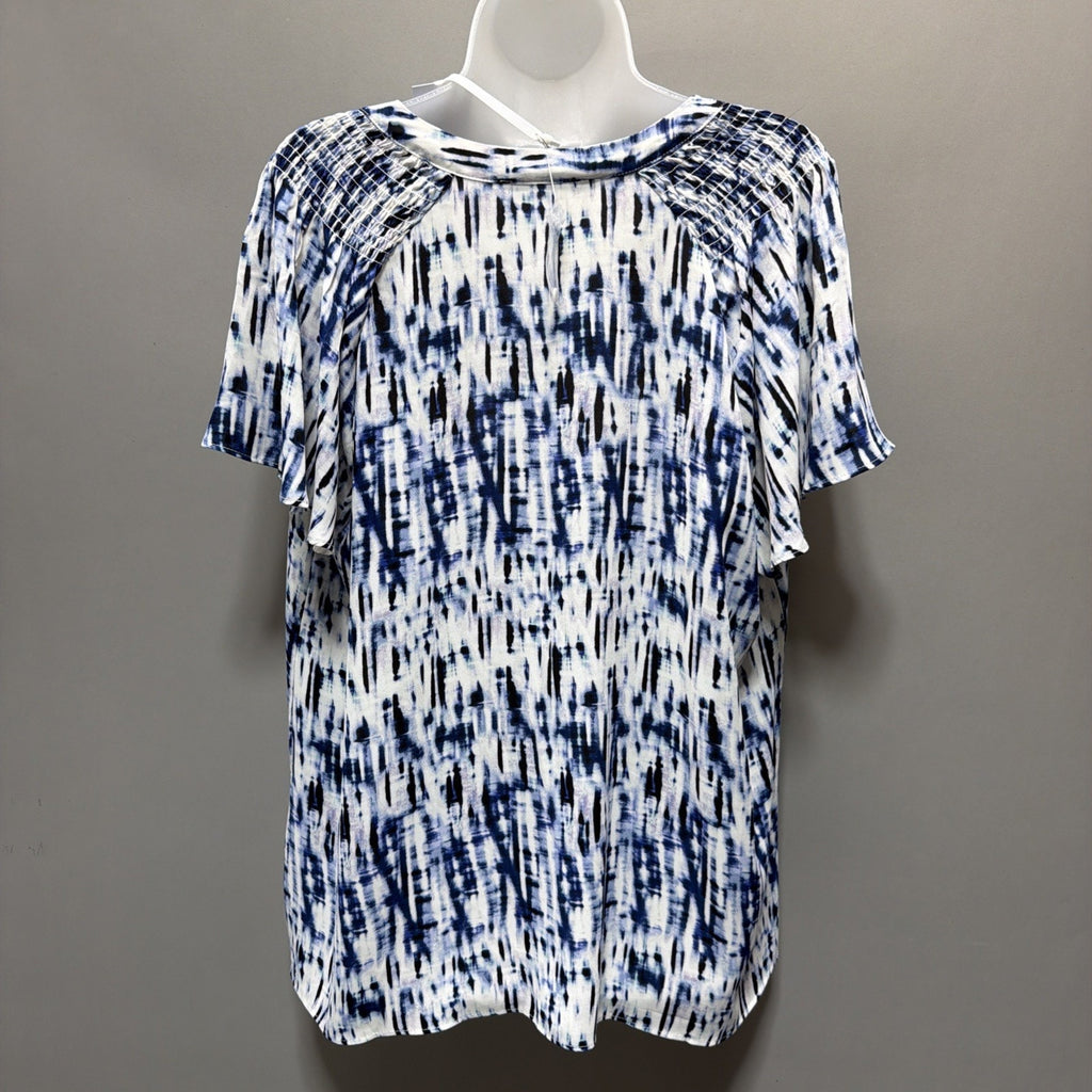 Rose+Olive Button Front Top Womens 1X Plus Size Blue Tie Dye Abstract NWT Career