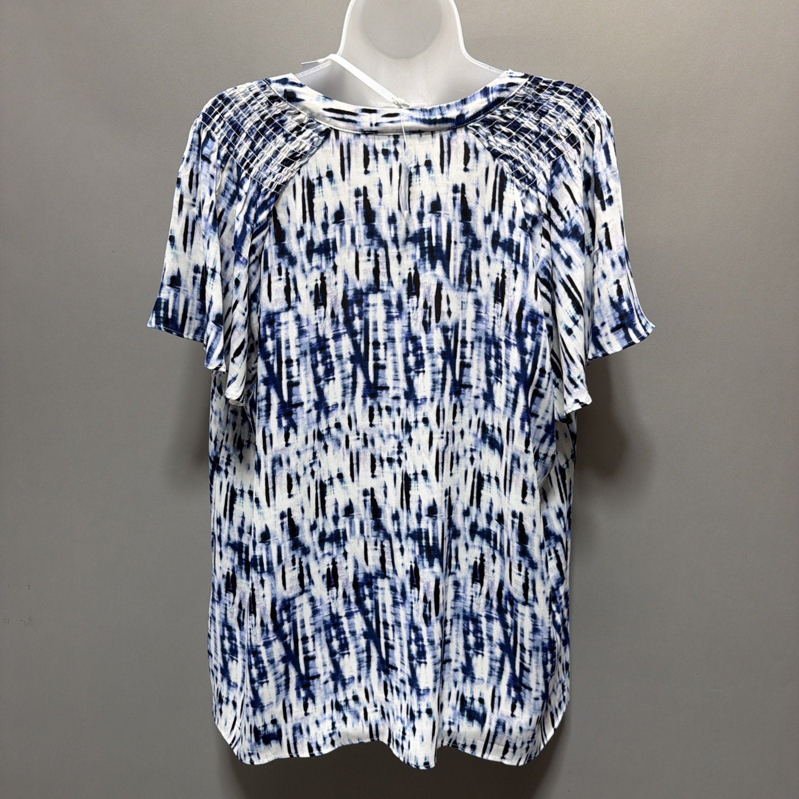 Rose+Olive Button Front Top Womens 1X Plus Size Blue Tie Dye Abstract NWT Career