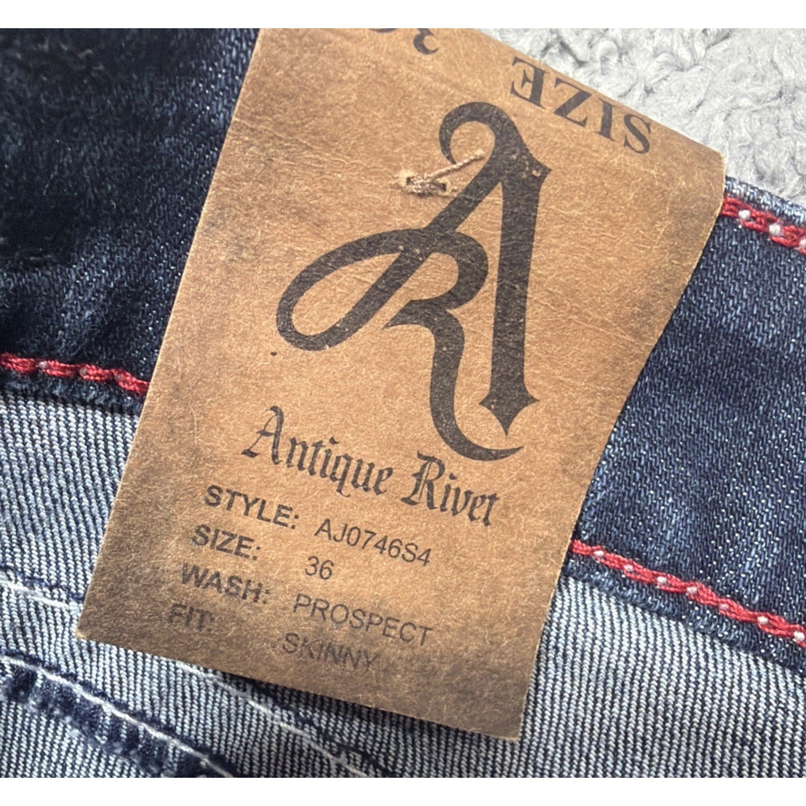 Antique Rivet Jeans Rhinestone Studded Denim 36 High Rise Thick Stitch NWT