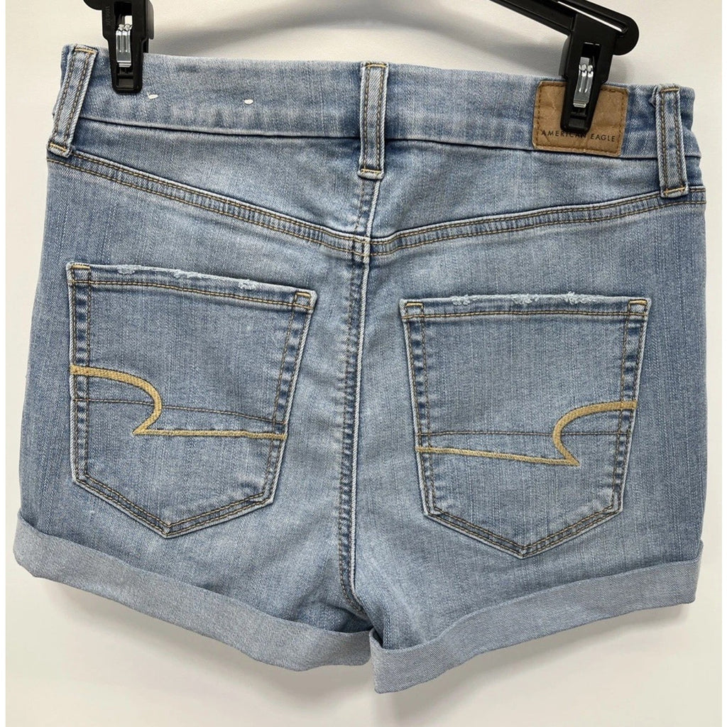 American Eagle Curvy High Rise Shortie Shorts Size 6 Medium Wash Cuffed Hem