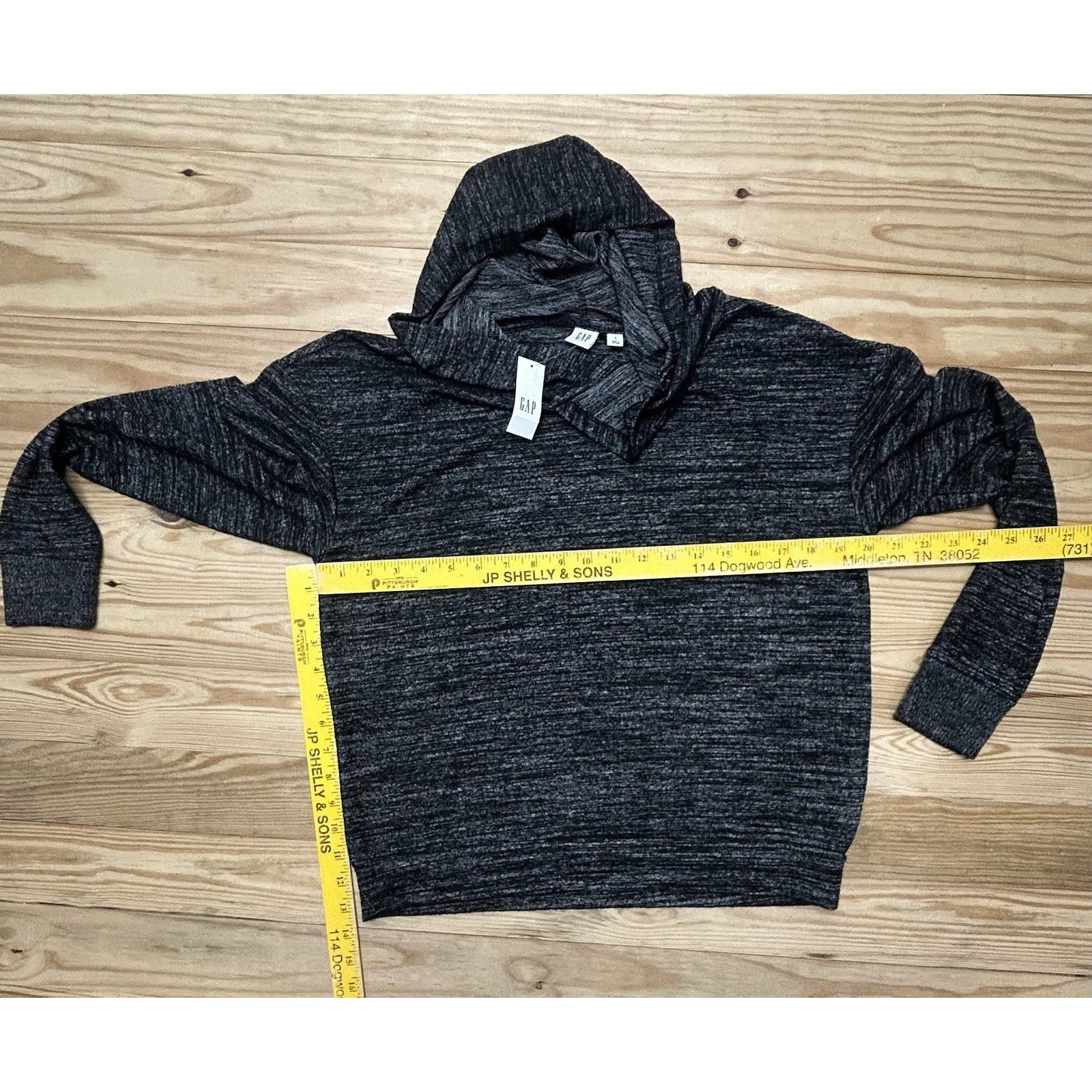 GAP Black-Gray Lightweight Hoodie Crewneck Long-Slv Stretchy Small New With Tags