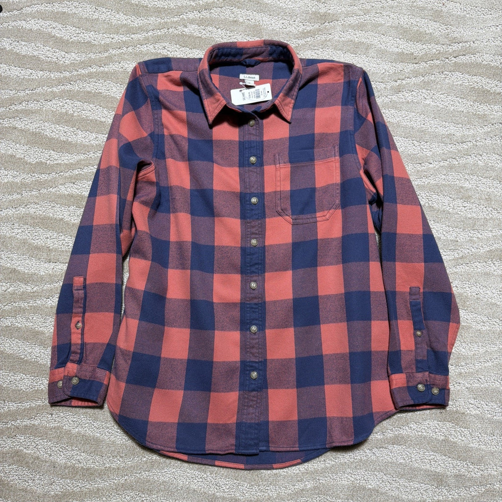 LL Bean Shirt Womens M Long Sleeve Button Down Organic Flannel Tunic NWT