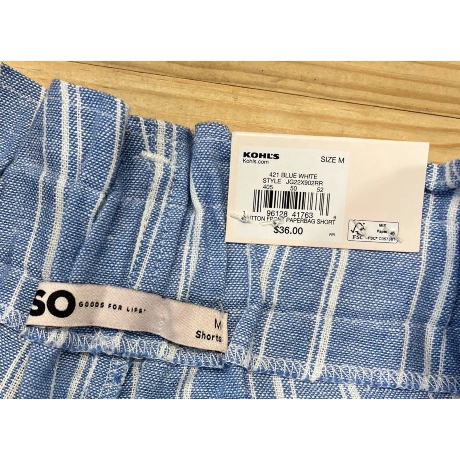 NWT SO Juniors Blue and White Stripped Linen/Rayon Shorts Elastic Waist Size M