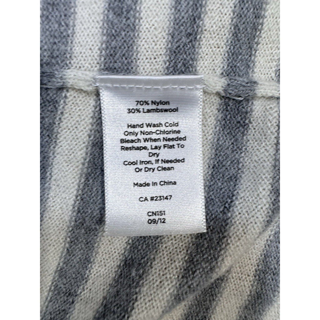 Talbots Open Front Cardigan Lambs Wool Blend Thin Knit White Gray Striped XL