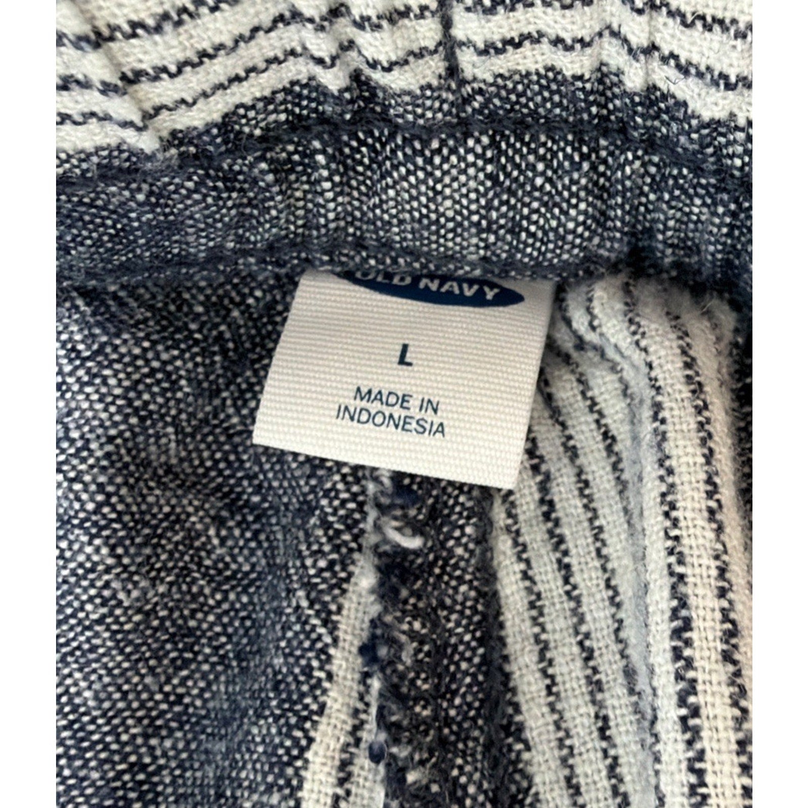 OLD NAVY Navy Blue/White Striped Woven Linen/Rayon Drawstring Pants Sz Large