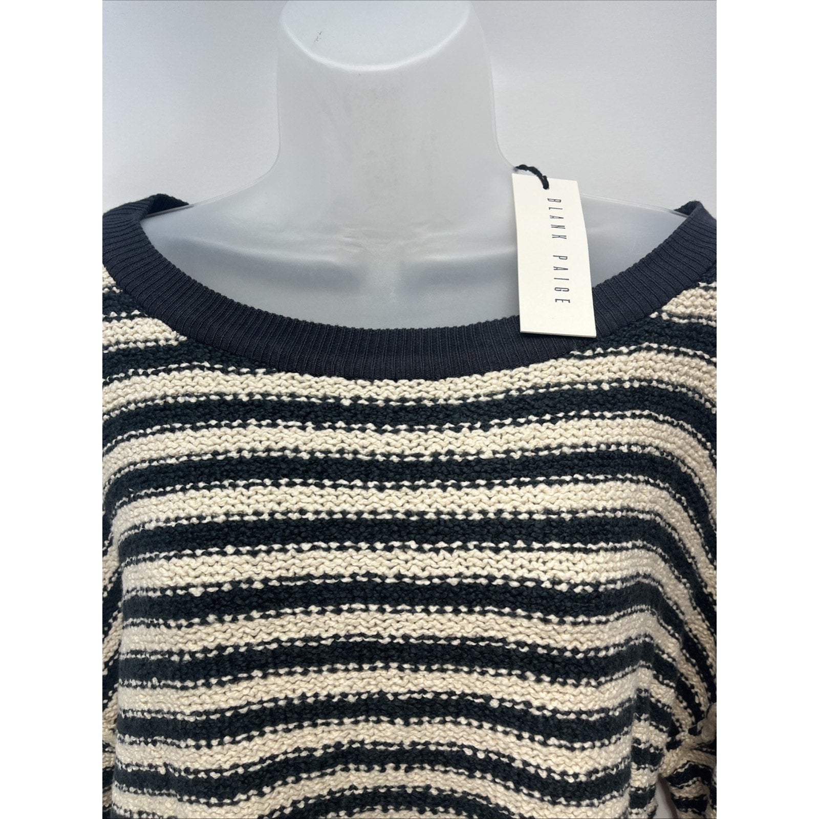 Blank Paige NWT Women's Striped Oversized Knit Bishop Sleeve Crop Sweater