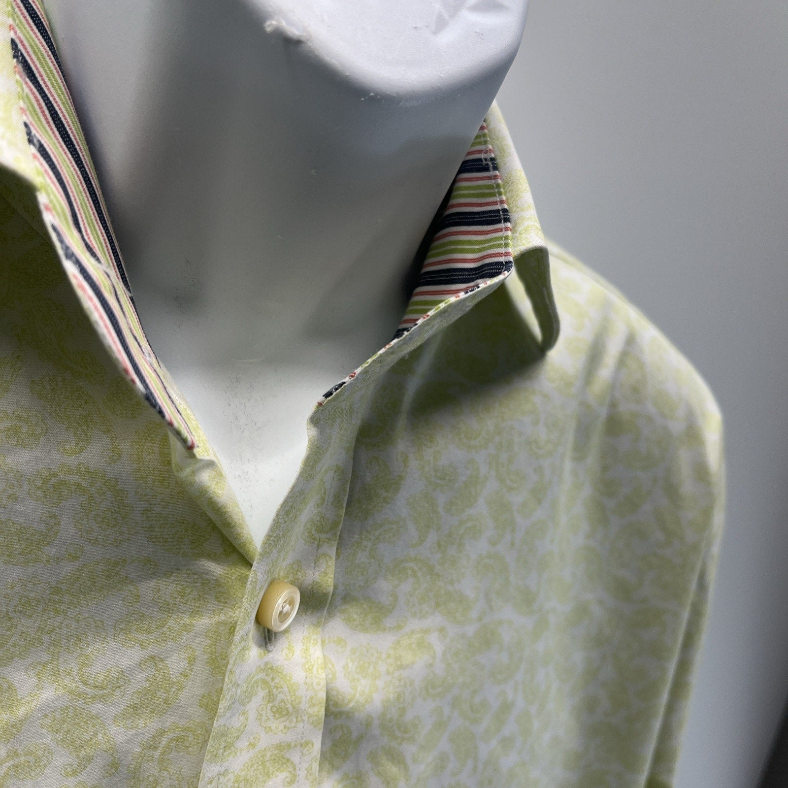 TAILORBYRD Men's Green Paisley Flakes Long Sleeve Button Down Shirt L EUC