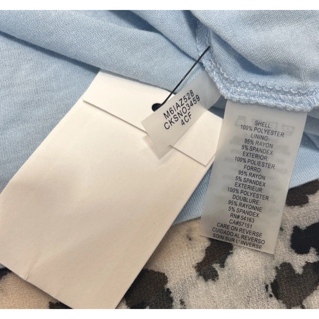 Calvin Klein Women’s Sz S Blue/snow Leopard Long Sleeve Lined V Neck Blouse NWT