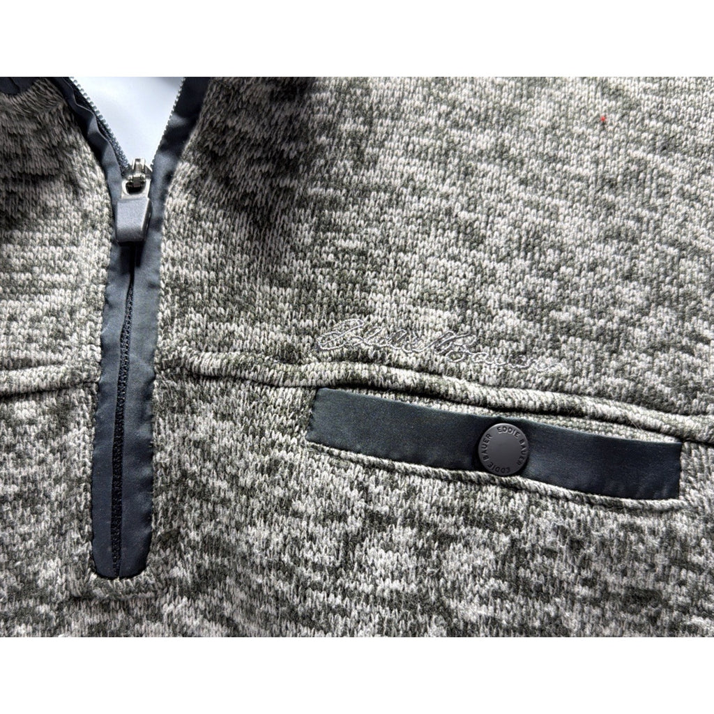 Eddie Bauer Mens Large Gray Heather Sweater Fleece 1/4 Zip Pullover Pocket L