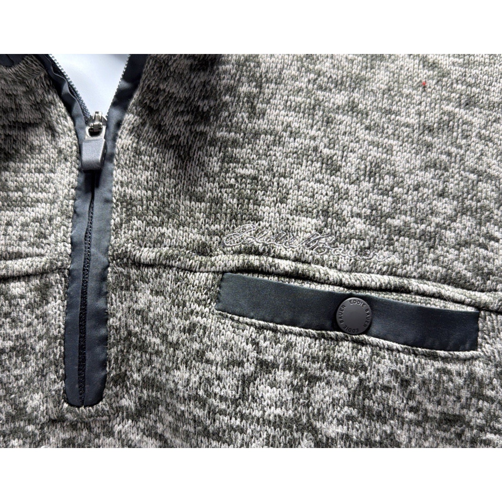 Eddie Bauer Mens Large Gray Heather Sweater Fleece 1/4 Zip Pullover Pocket L