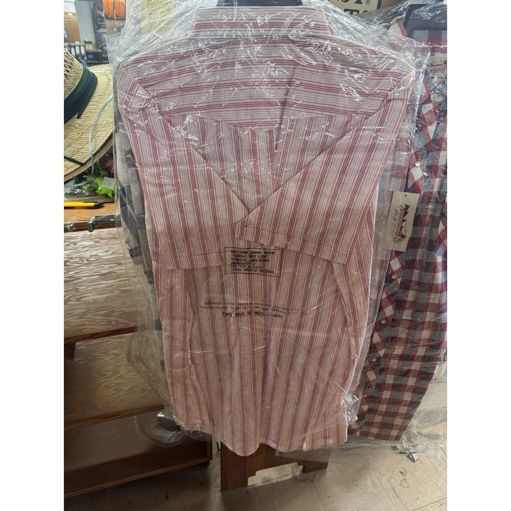 Vintage Stagecoach Western Shirt XL Red Stripe Pearl Snap Short Sleeve Cowboy