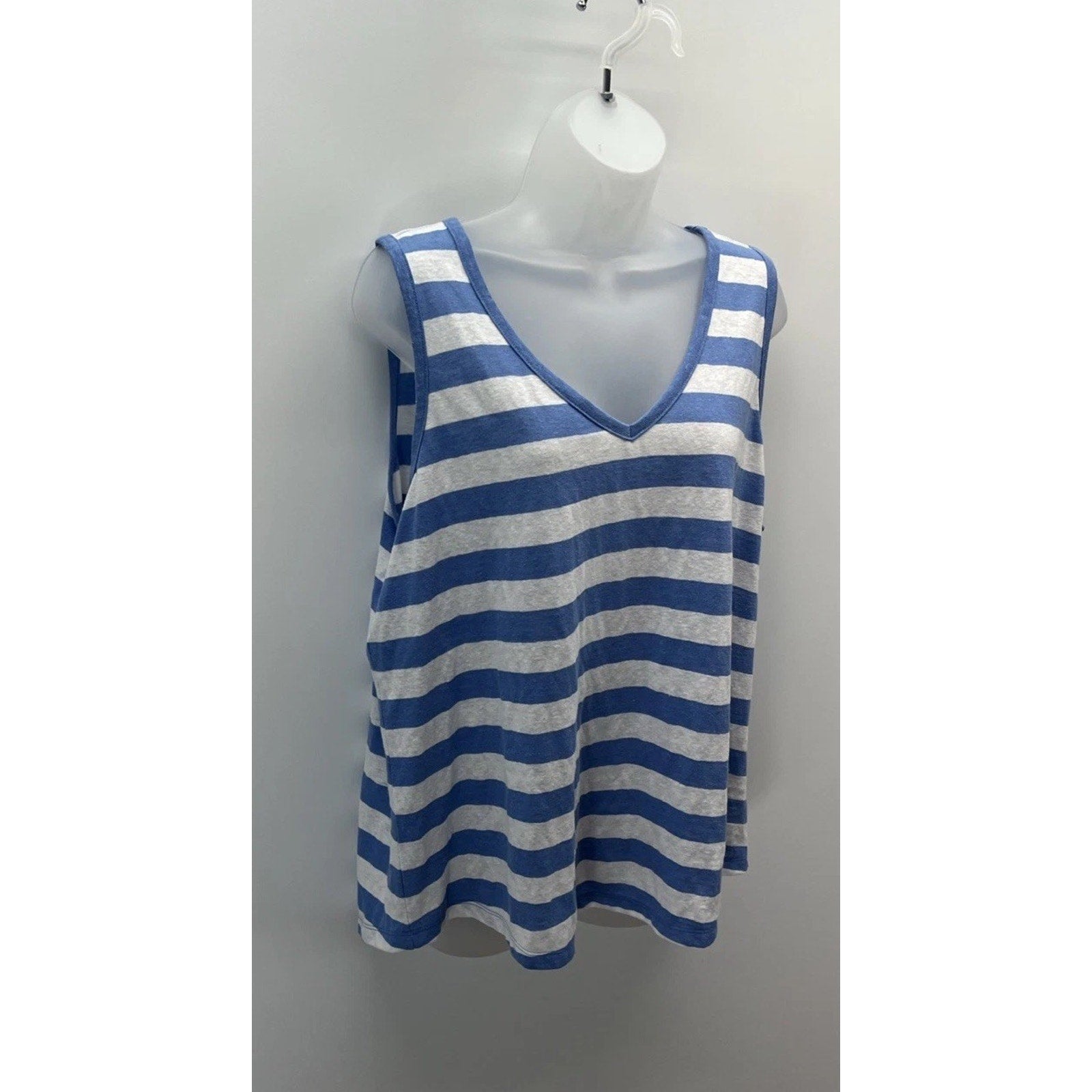 Talbots Tank Top Women 2XP Green Stripe Linen Blend V Neck Casual Beach