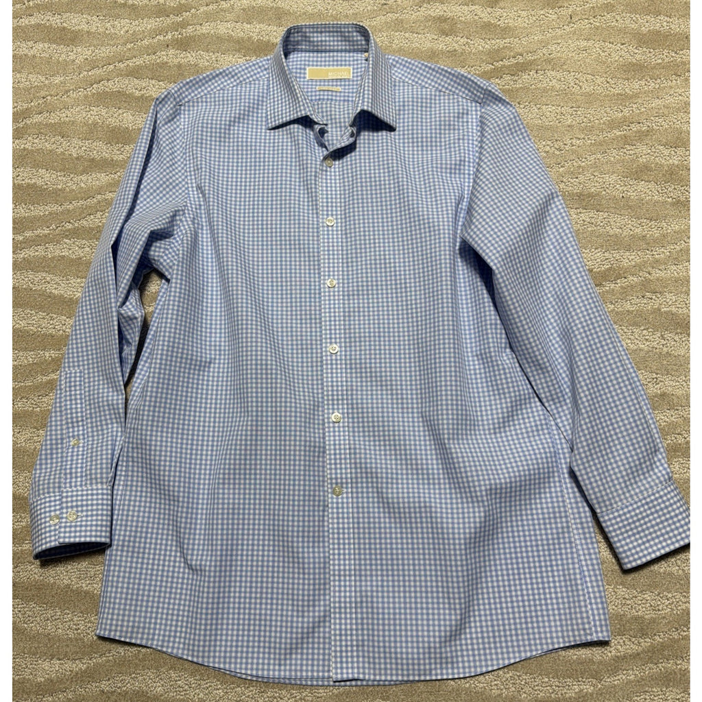 Michael Kors Non Iron Men's Spread Collar Dress Shirt Size 15.5 32/33 M Blue