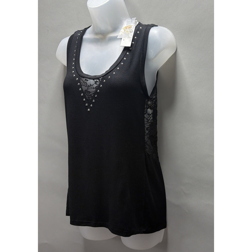 NWT Gold N Glam Black Studded Lace Tank Top Womens Small