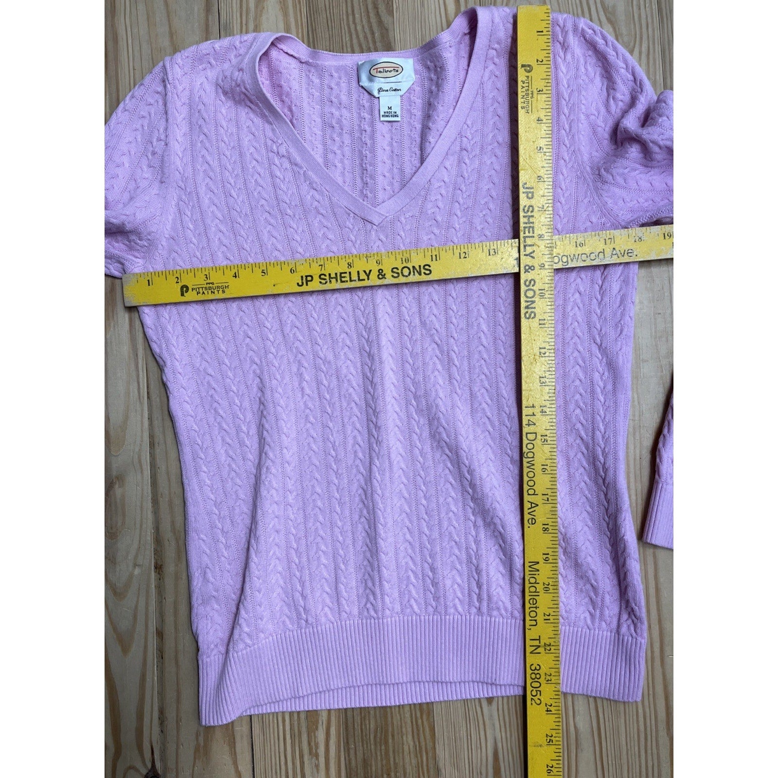 Talbots Sweater Women’s Cable Knit V- Neck Light Purple Pima Cotton Size M