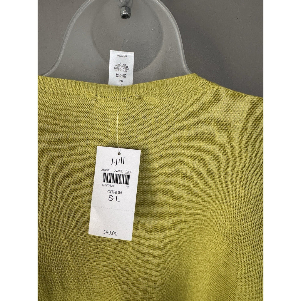 J.Jill Citron Linen Blend Poncho Tunic With Tassels Fringe Oversized Relaxed Fit