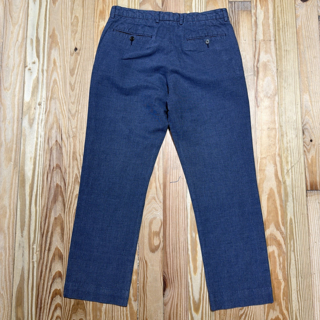 J.CREW Bowery Slim Fit Linen Pants Mens Blue Flat Front 32x29.5