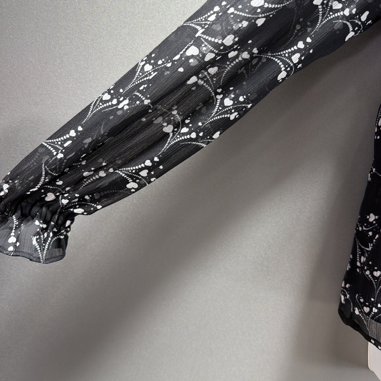 Ann Taylor Loft Blouse Womens Small Lined Long Sleeve Black Floral Ruffle BOHO