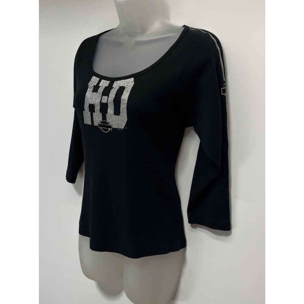 Vtg HARLEY DAVIDSON Top Size M Black Silver Metallic St Charles MO 2005 Made USA
