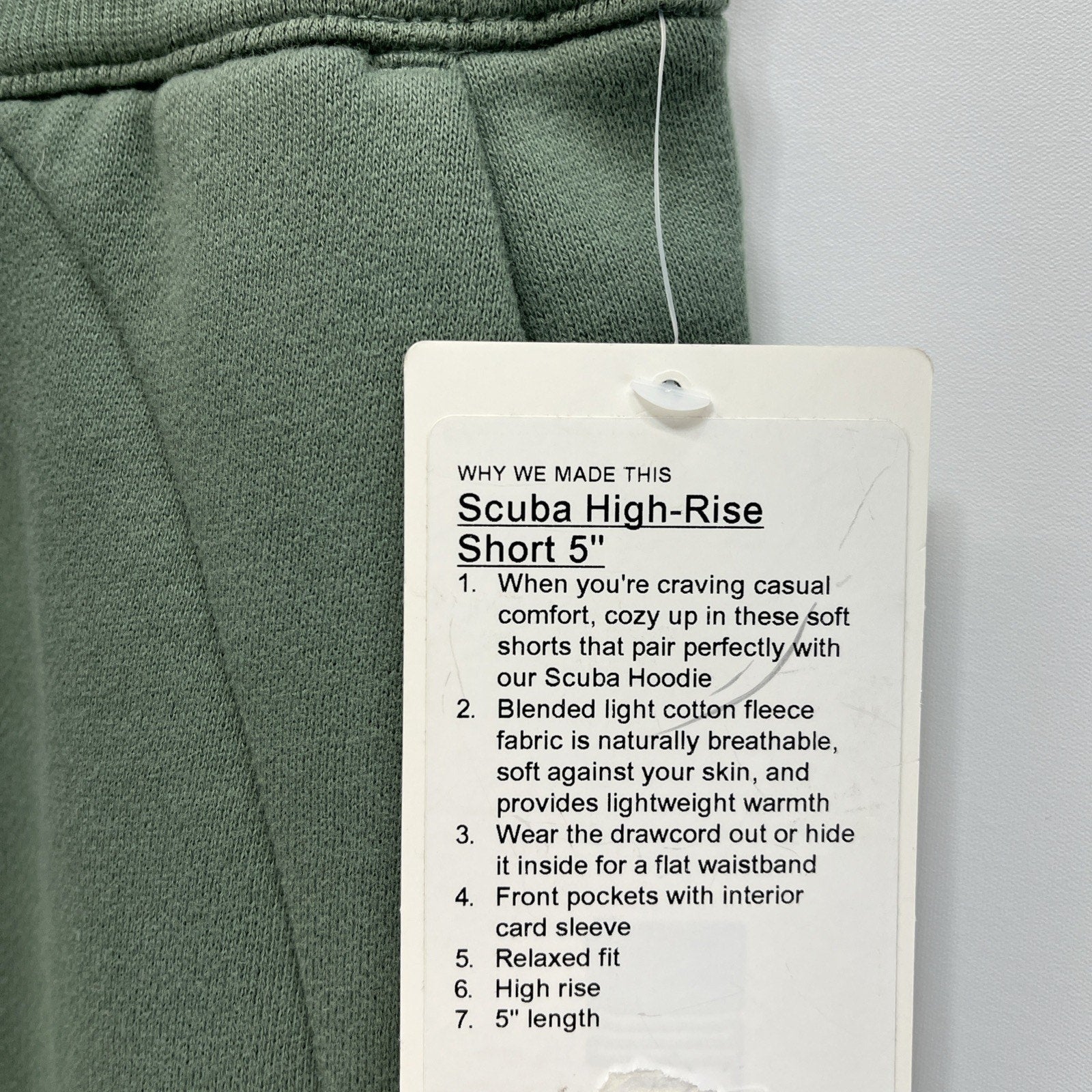 LULULEMON SCUBA HIGH-RISE SHORTS 5” in MEDIUM FORREST (MEFO) SZ 8 NWT