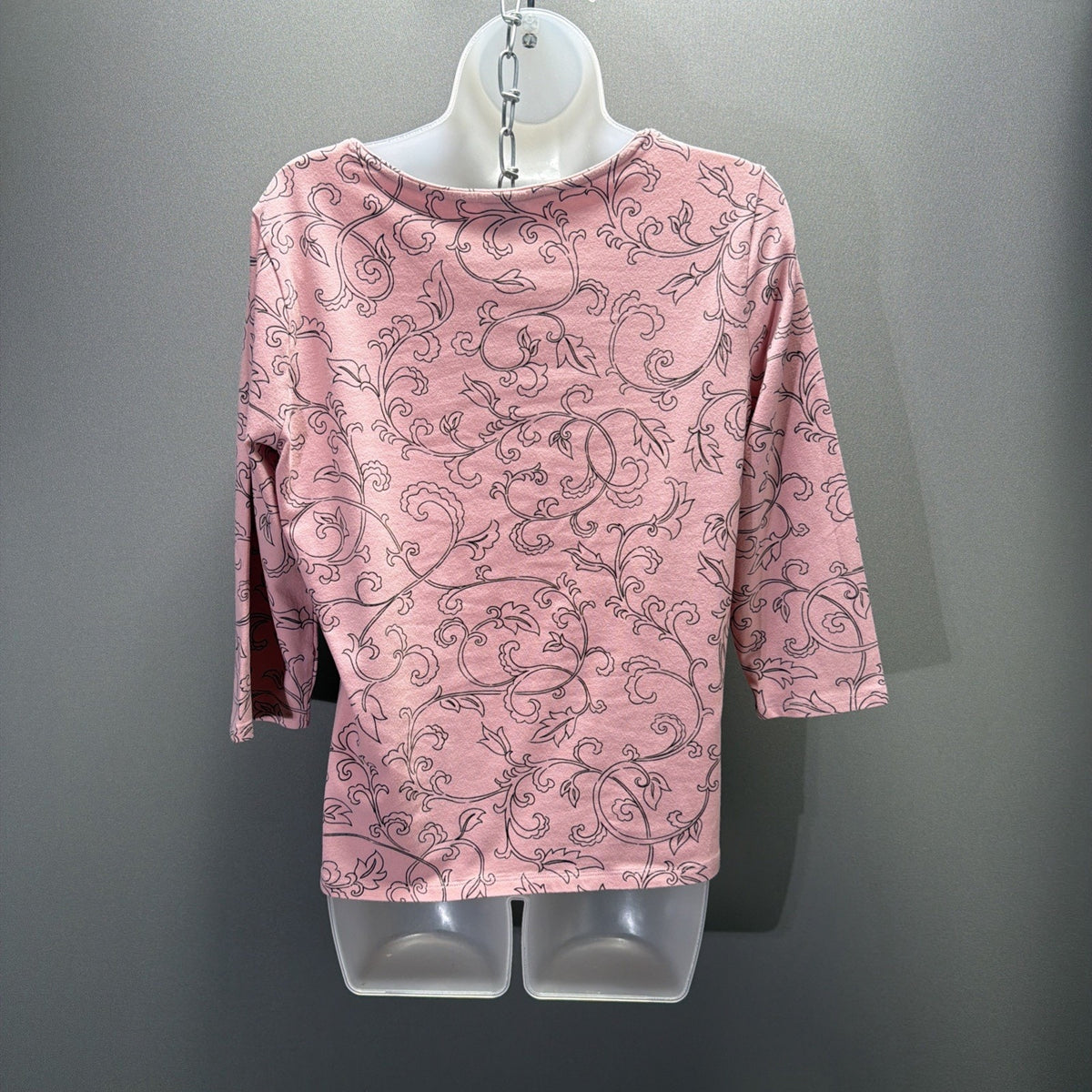 Chico's Womens Large 3/4 Sleeve Pink Paisley Damask Casual Top Stretch