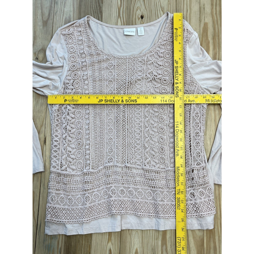 Chico's Women Knit Top Shirt Blouse Size 2 Lola Lace Two-In-One Lace