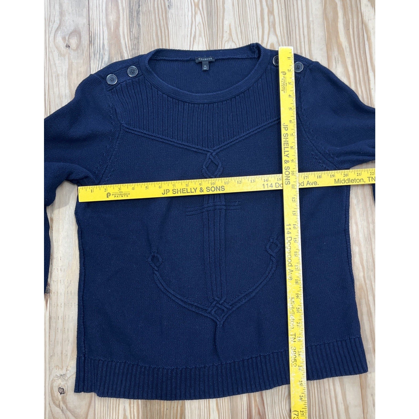 Talbots Navy Blue Cable Ribbed Yoke Sweater Size XL