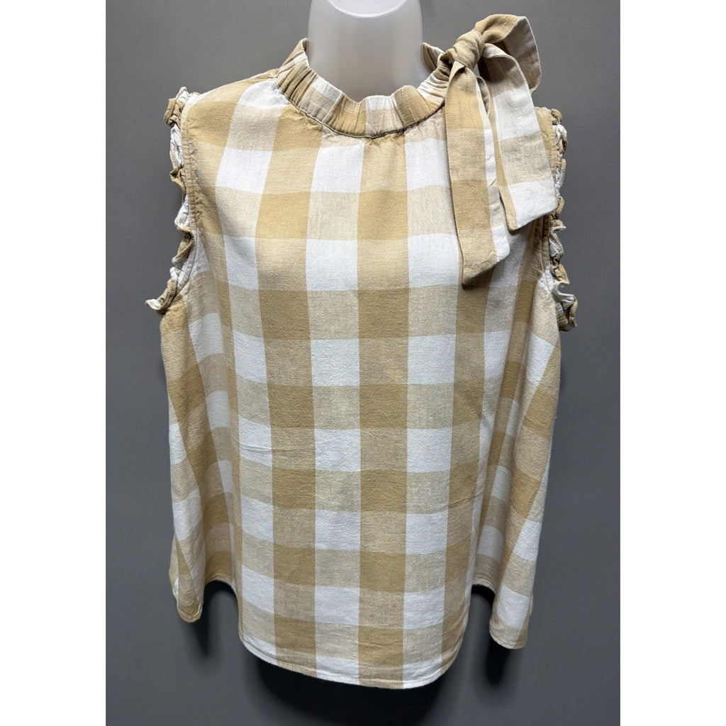 Who What Wear Women's Plaid Linen Blend Sleeveless Blouse Sz XXL Beige