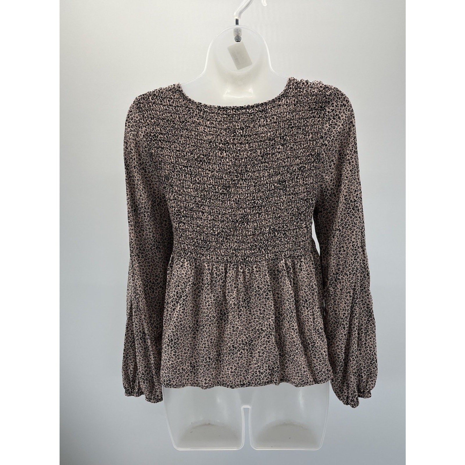Urban Romantics Blouse Women Large Cream Black Dotted Smock Long Sleeve Peplum