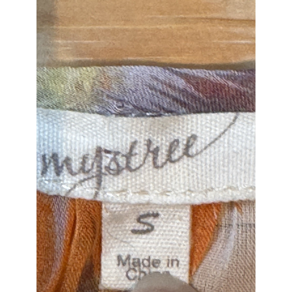 Mystree women S sheer blouse multicolor Tie Dye print scoop neck ties 3/4 sleeve