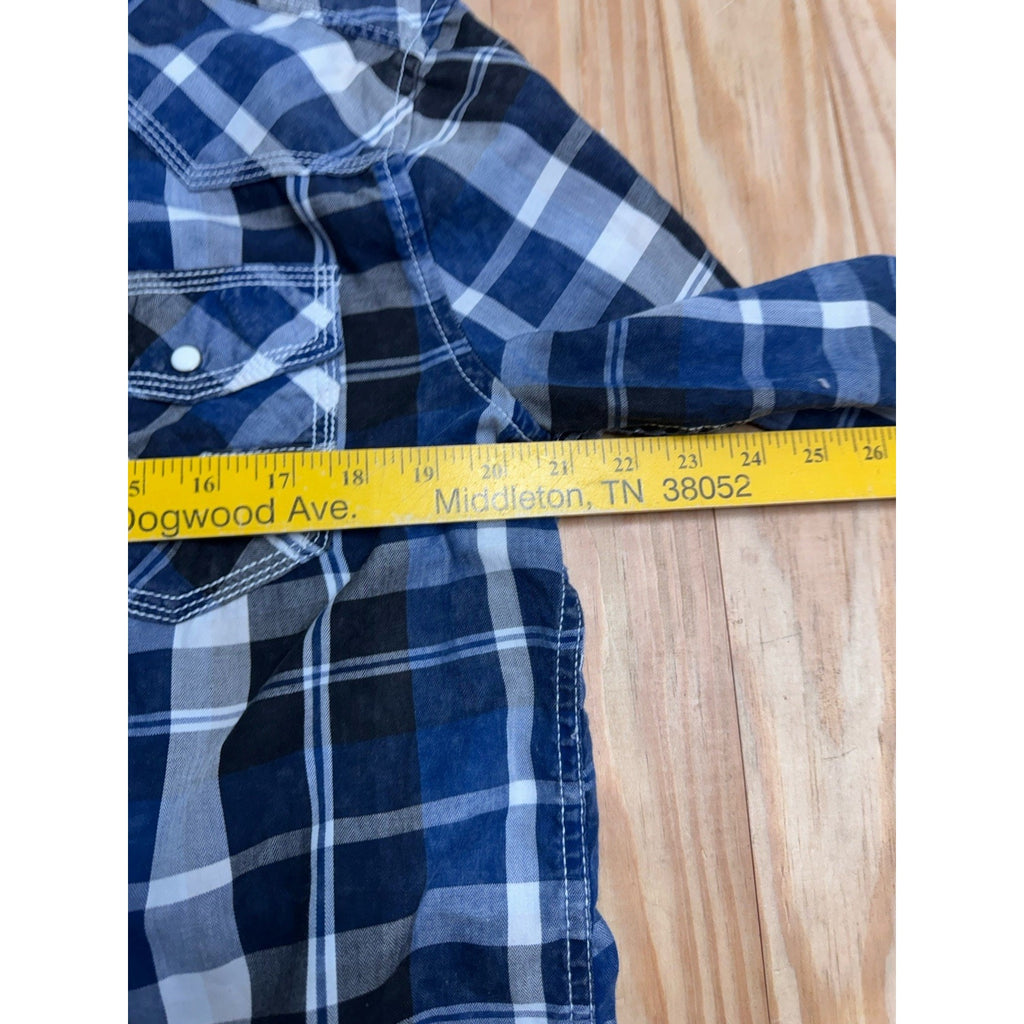 BKE ATHLETIC FIT PEARL SNAP LONG SLEEVE WESTERN SHIRT Men's Medium BLUE WHITE