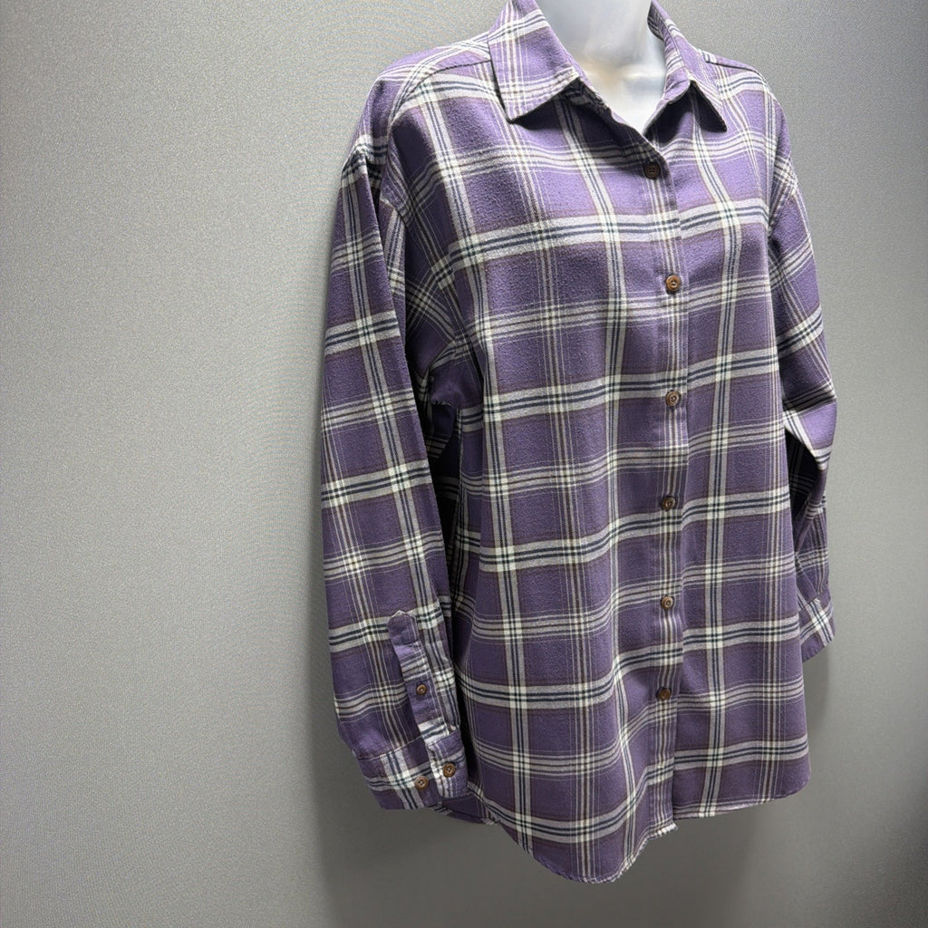 VTG Eddie Bauer Womens M Oversized Flannel Shirt Plaid Long Sleeve Button Up