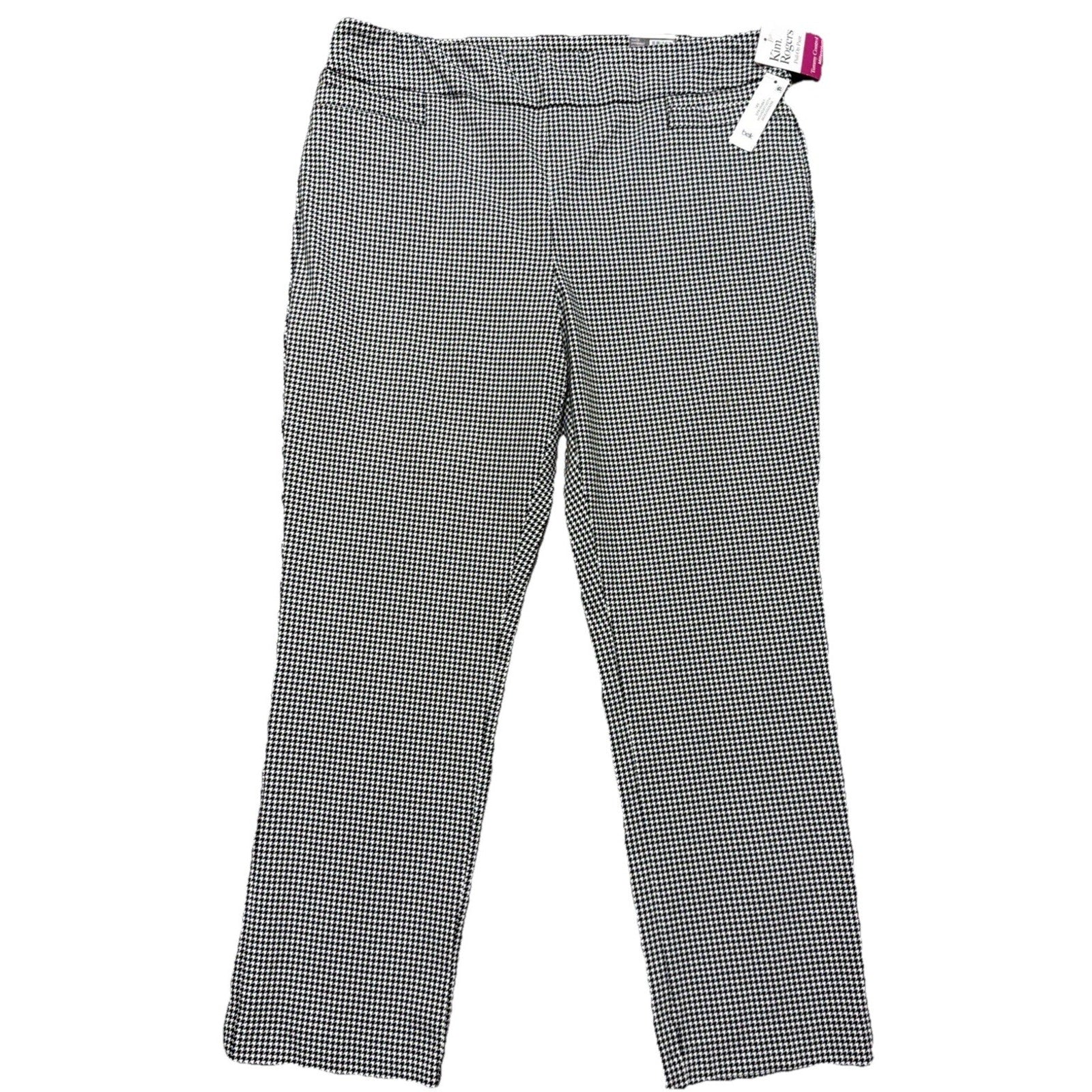 Kin Rogers Houndstooth Tummy Control Pull On Straight Dress Pants Size 16 S NWT