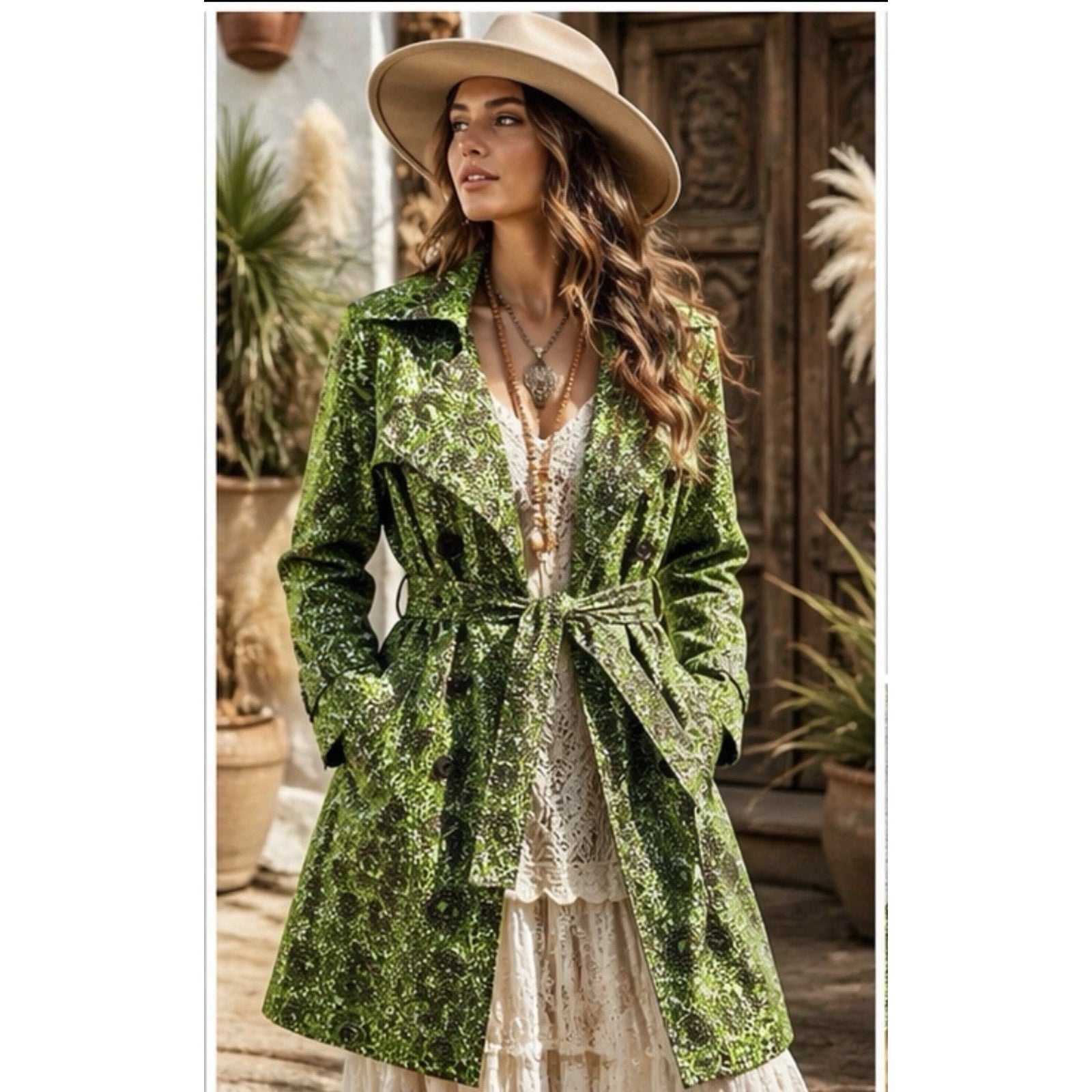 Ayindisa Ginatu Exclusive Women’s Trench Coat Jacket Size 12 Green African Print