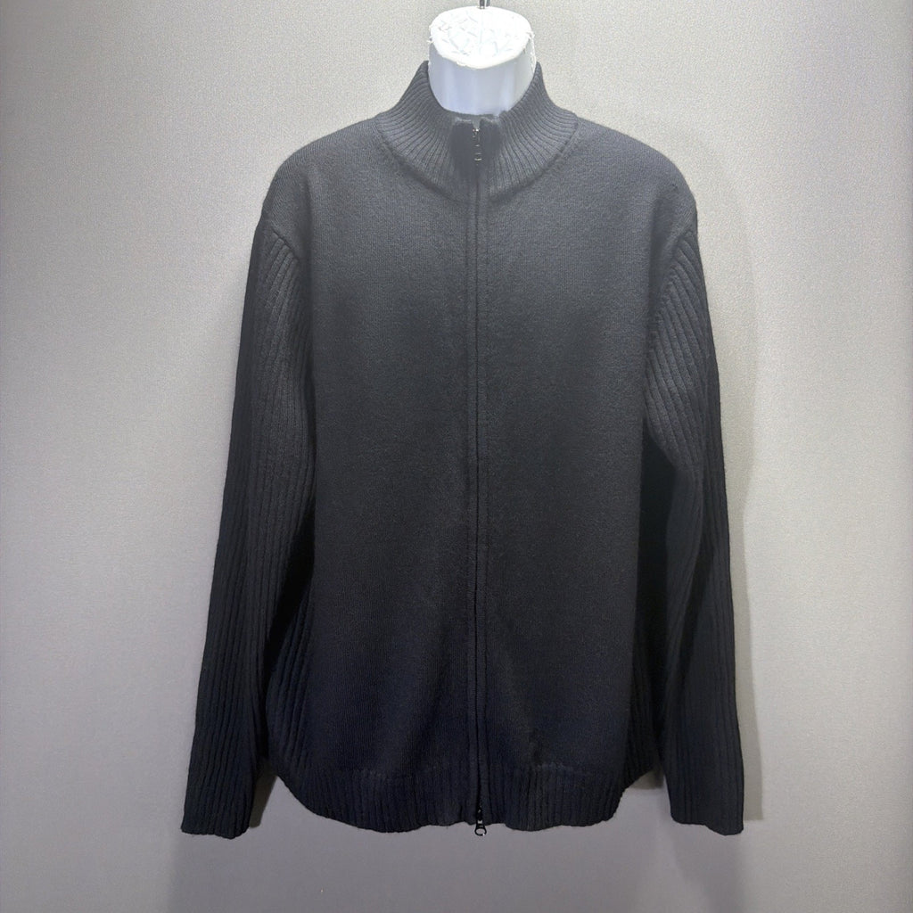 Newton Trading Co Mens XL Black 100% Merino Wool Full Zip Sweater. Flaw