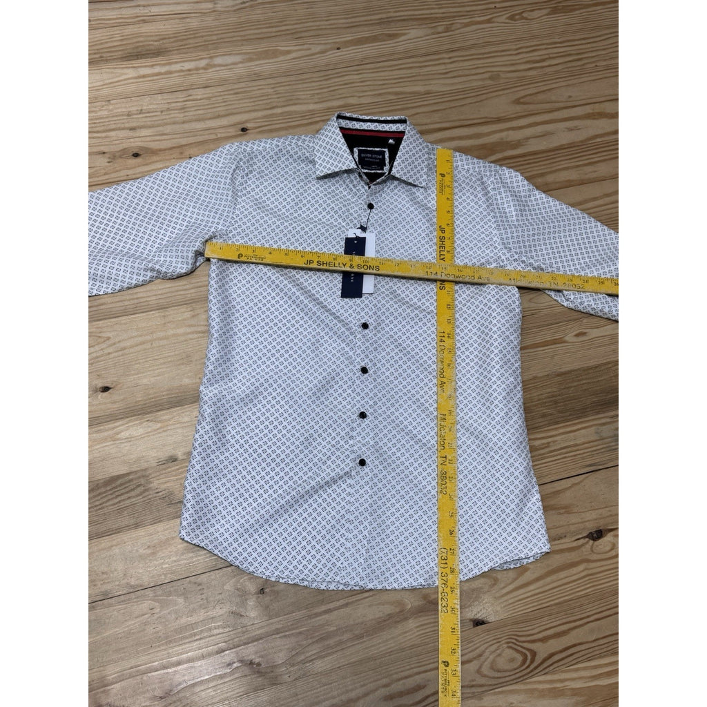 NWT Silver Stone White Black Geometric Print Modern Fit Button-Up Shirt Mens M
