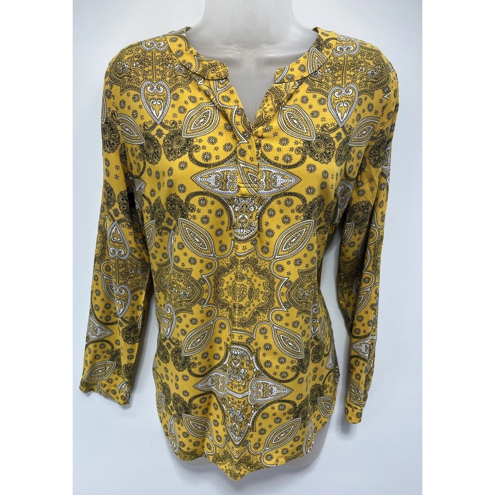 Talbots Women's Knit Top Size S Multicolored Paisley Print Long Sleeve Blouse