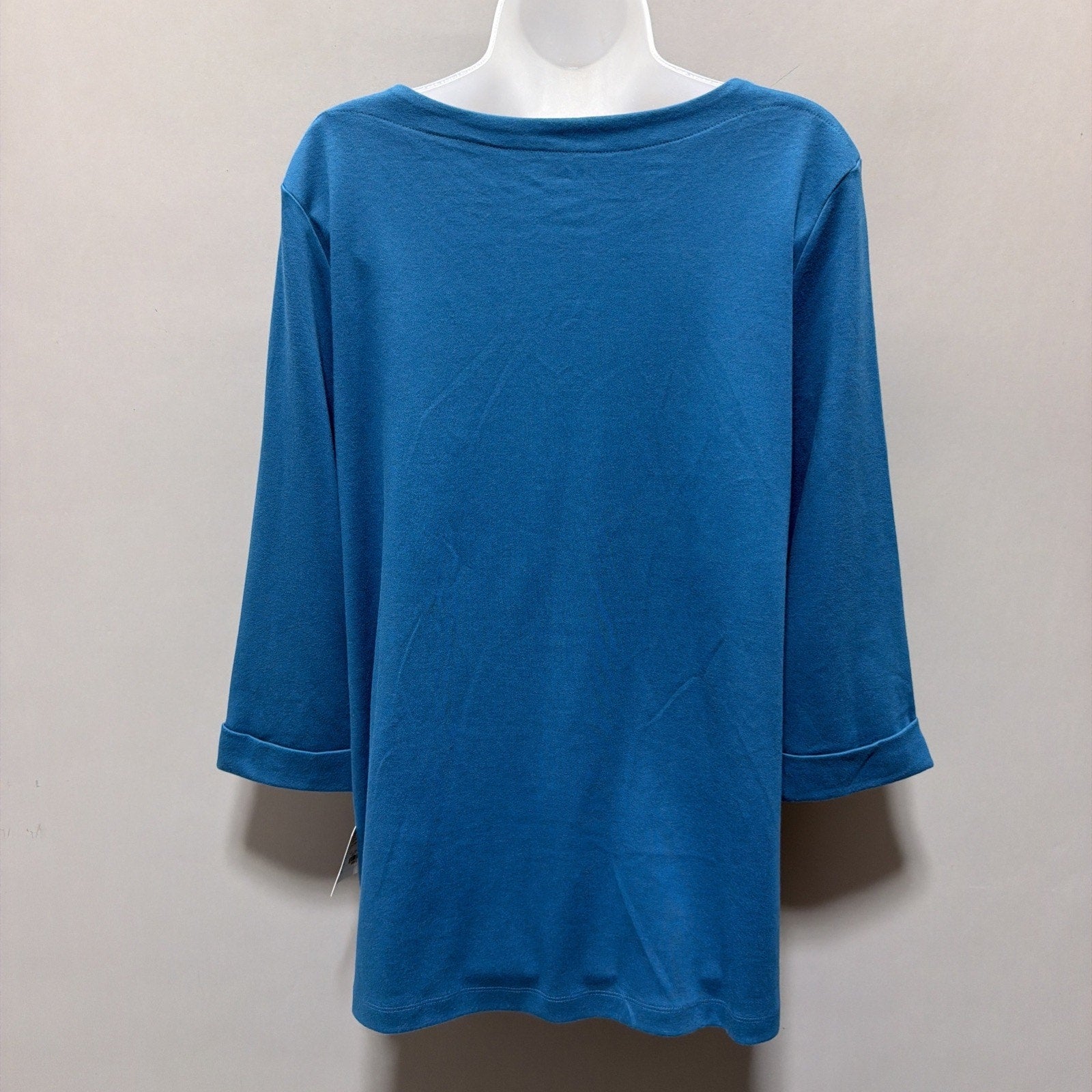 Croft & Barrow Shirt Womens XL Tunic Blue Stretch 3/4 Sleeve Casual Pockets NWT