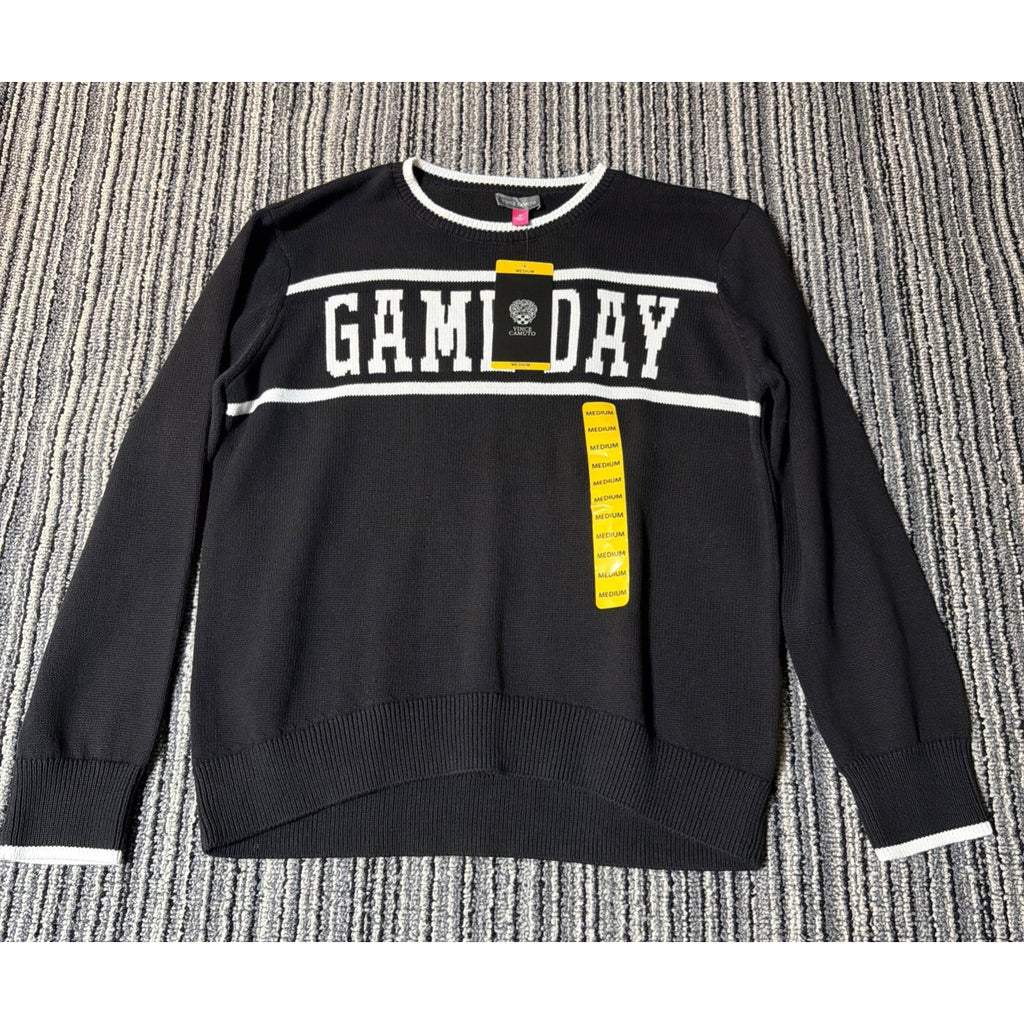 Vince Camuto Game Day Soft Sweater Black White Cotton Crewneck Womens M N W Tags