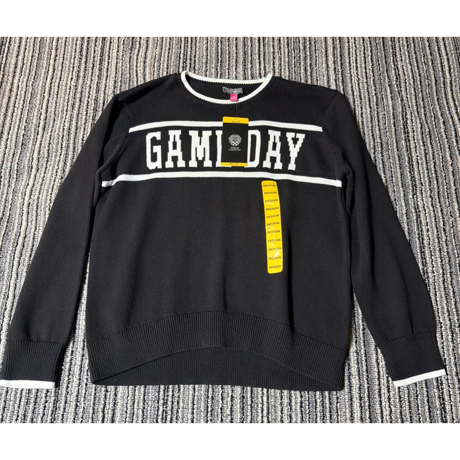 Vince Camuto Game Day Soft Sweater Black White Cotton Crewneck Womens M N W Tags