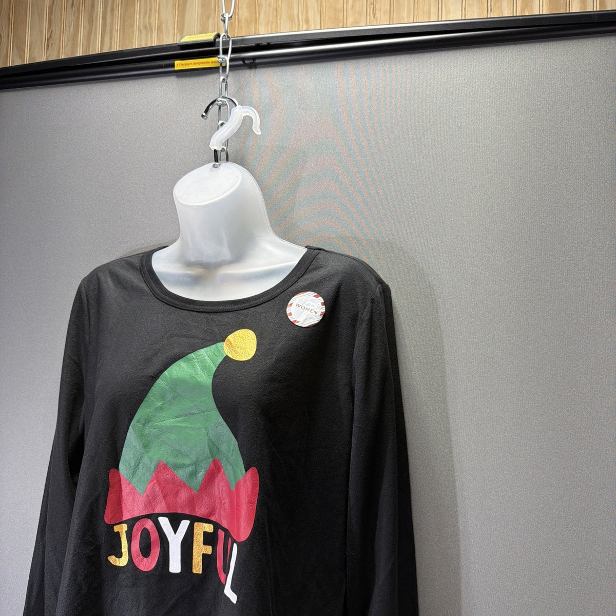 North Pole Black Fleece Size M Lounge Shirt Joyful Elf Hat Ugly Christmas NWT