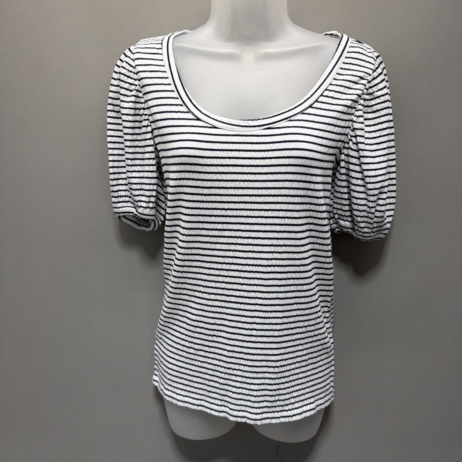 LOFT Womens Small Navy Blue White Striped Short Sleeve Stretch Knit Top