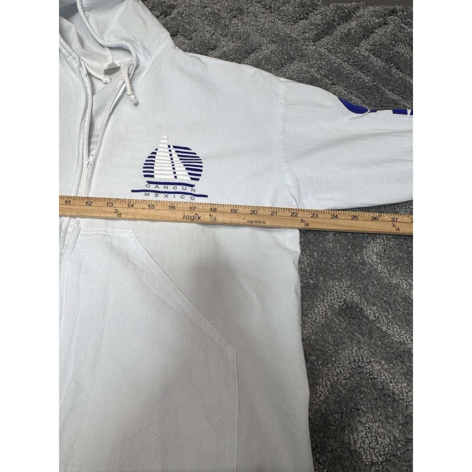 Vintage 90’s Cancun Zip Jacket Hoodie Cancun Mexico Unisex Sz M Cotton White
