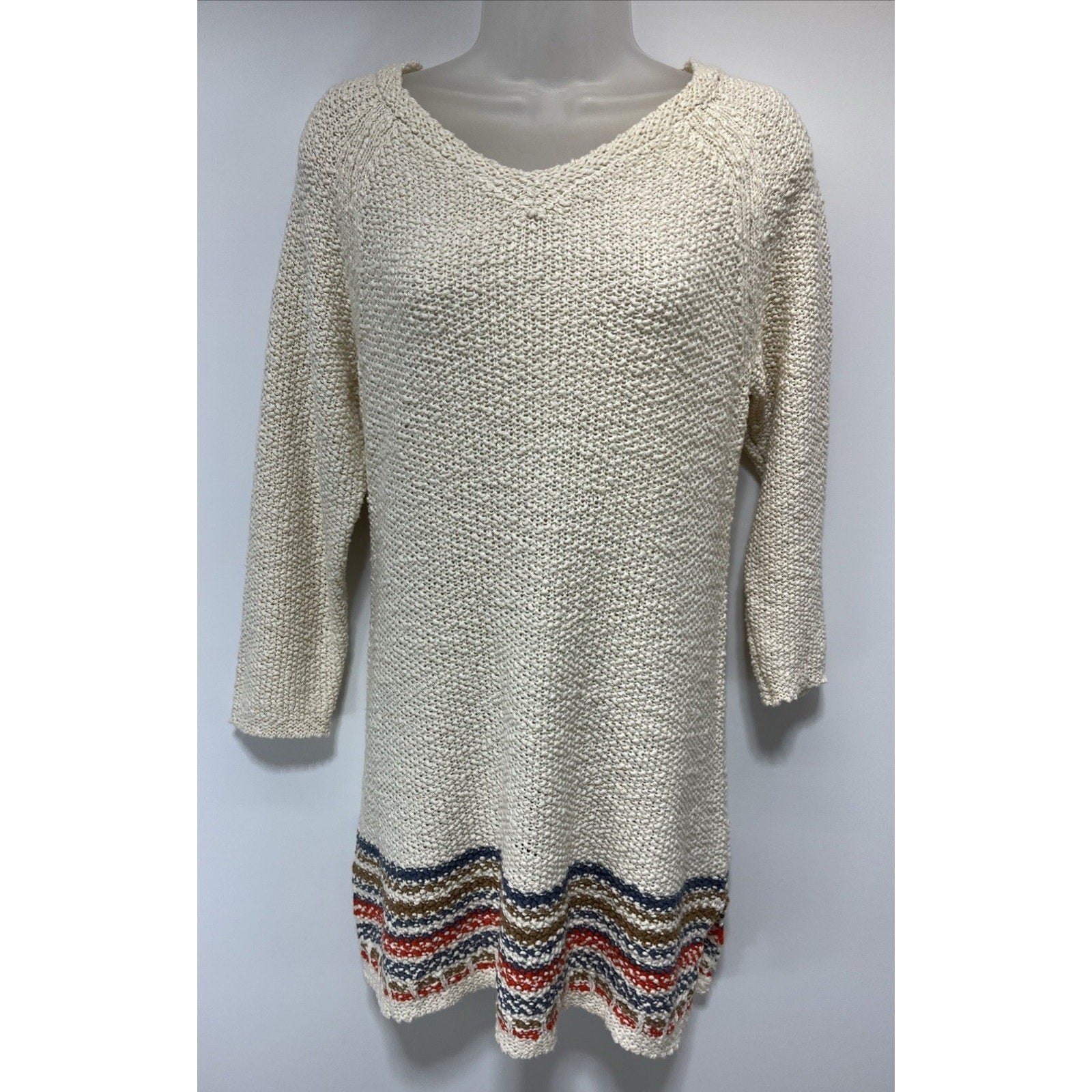 Denim & Co. Heritage Cable Knit Sweater Dress- Ivory- Small