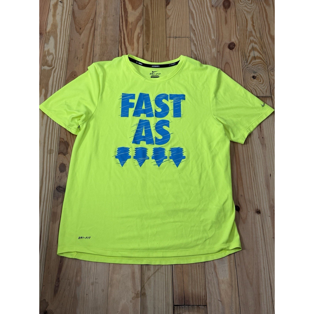 Nike Fast as fu*k T-shirt Neon Yellow Blue Lettering Men’s Small Dri Fit Run